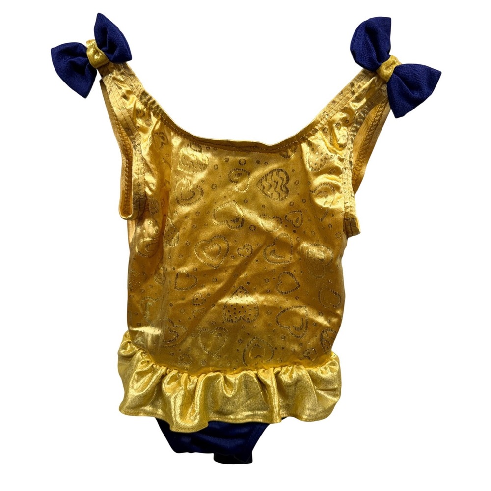 Healthtex Baby Girls Gold Metallic Heart Ruffle Swimsuit Navy Bows 18 Months